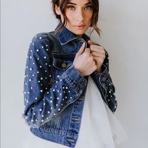 Puff Sleeve Pearl Denim Jacket